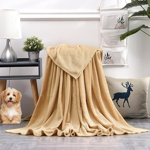 GAIFNAG Plüsch Kuscheldecke Flauschig Decke 180 x 400 cm Baumwollmix Weich, Warm & Waschbar Sofa Überwurfdecke, Regenbogen Decke für Bett Sofa Schlafzimmer Büro Home, Khaki