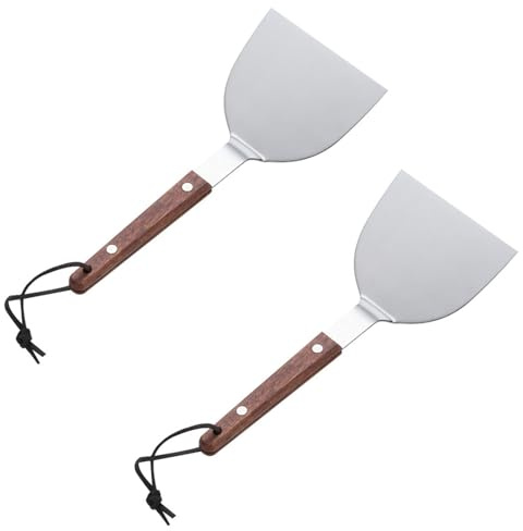 WAZUBC 2 Pcs Griddle Spatula, Teppanyaki Spatulas with Wooden Handle Stainless Steel Metal Spatula Griddle Scrape for BBQ Grill and Flat Top Cooking (Small)