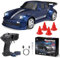 BuzzoXerex RC Drift Car, 1:64 Mini Drift Auto Ferngesteuert, 4WD Tabletop Drift RC Car, Ferngesteuertes Auto mit LED-Leuchten, 15km/h, Spielzeugauto für Kinder ab 6 Jahren (Dunkelblau)
