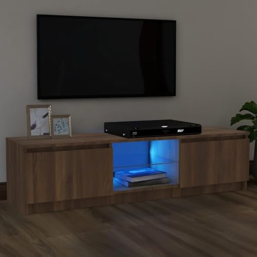 HOMTAKIE Meuble TV avec lumières LED chêne Marron 120x30x35,5 cm