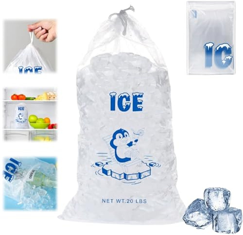 10PCS Plastic Ice Bags with Drawstring,Reusable Bag,Heavy Duty Ice Bags can Withstand 20 Pounds,Thickened Empty Ice Bags,Ice Cube Bag,Ice Storage Bags for Freezer,Ice Bags for Ice Cubes,Ice Cubes