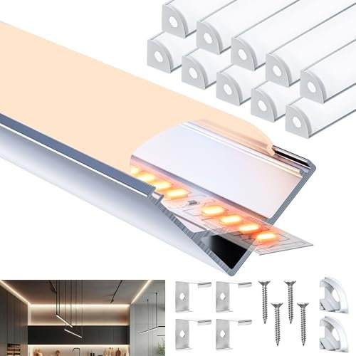 Brillivanture LED Eckprofil 2M / LED Profil V Form 2M / Profil 45 Grad Aluminiumprofil mit milchigem Abdeckpaneel, Montageklammern und Endkappen für indirekte Beleuchtung, für Corner geeignet