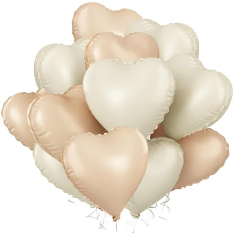 Herz Folienballon Beige Karamel, 18 Zoll Herz Helium Luftballons, Beige Herzluftballons, Weiß Creme Herzballons Hochzeit, Herzform Folienluftballon für Geburtstag Verlobung Muttertag Valentinstag