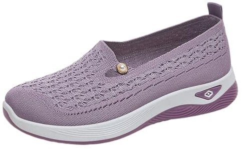 Gifts for Women Sale Womens Slip On Trainers Casual Non-Slip Low Top Solid Color Sneakers Soft Sole Running Shoes Breathable Mesh Orthopedic Wide fit Orthopedic Shoes for Women UK Purple 6.5