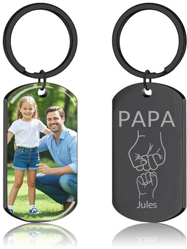 JONZIN Porte Clef Personnalisable avec Photo et Gravure Texte Double Face Porte Clé Personnalisé Cadeau Personnalisé pour Homme-Cadeau Fête des Pères(FQJQTstyle)