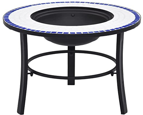 Haus & Garten, Möbel-Mosaik-Feuerstelle, blau und weiß, 68 cm, Keramik