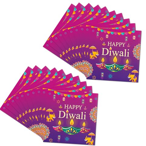 20 Pcs Diwali Napkins Decorations,Disposable Cocktail Serviettes Set Table Plates Decor,for Indian House Dinner Tableware Party Birthday Wedding Event Happy Festival of Lights Theme Decoration 33cm