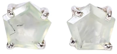 Natürlicher Prehnit-Ohrstecker aus 925er Sterlingsilber, versilbert | Sechseck-Ohrring, minimalistischer Stil für Frauen |LKSTD_0552