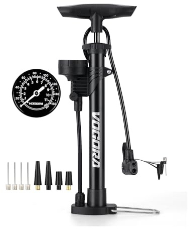 VOGORA Fahrradpumpe mit Manometer Oben, Fahrradpumpe mit Presta & Schrader Ventilen für alle Fahrräder, Präzisions-Manometer 160PSI & langlebiges Material Fußpumpe für Reifen
