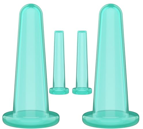 4pz Coppettazione Viso Silicone，GeeRic Coppette per Viso e Occhi Set Coppettazione Semplice Massaggio a Vuoto/Riduzione Doppio Mento/Gonfiore Labbra/Alleviare l'edema Facciale (Verde)