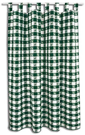 Dekoschal Karo mit Hirsch in Grün | Schlaufenschal aus hochwertigem Webware | grün-weißer Landhaus-Vorhang kariert | Blickdichte Übergardine mit 8 Schlaufen | Seitenschal Höhe x Breite 125 x 130 cm