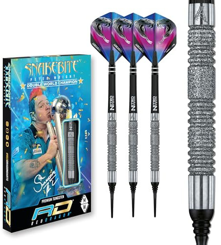 Peter Wright Snakebite Euro 11 Element: 16g Fassgewicht, 18g Gesamtgewicht Softip Tungsten Darts mit Flights und Schäfte