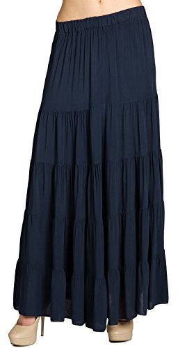 Caspar RO020 Langer eleganter Damen Maxi Sommer Rock Faltenrock