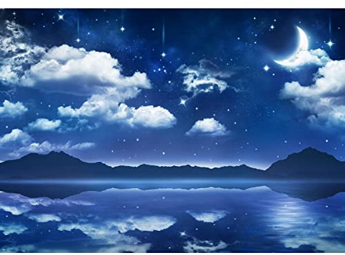 Runa Art Fototapete Meer Nacht Mond 352 x 250 cm Vlies Tapeten XXL Moderne Wandtapete Wohnzimmer Schlafzimmer Blau 9352011a