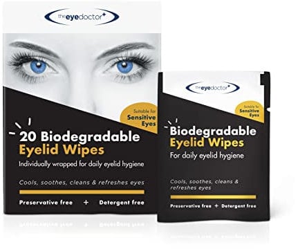The Eye Doctor Eyelid Wipes - Suitable for use with Blepharitis, Dry Eyes, Sensitive Eyes & MGD - 20 x Biodegradable Eyelid Cleaning Wipes - Detergent and Preservative Free