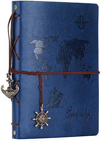 Scrapbook Album, zeeyuan Reise Leder Fotoalbum Weltkarte Vintage DIY Foto Buch Retro Einband 60 Seiten Spezielle Valentinstag Geburtstag Jahrestag Geschenke für Vater Boyfriend L blau