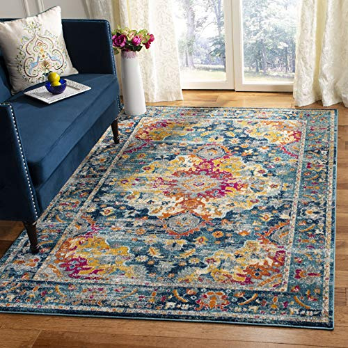 SAFAVIEH Boho Teppich für Wohnzimmer, Esszimmer, Schlafzimmer - Madison Collection, Kurzer Flor, Türkis und Fuschia, 91 x 152 cm
