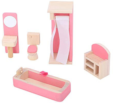 Zerodis 1:12 Mini Juegos de Muebles de Casas de muñecas, Muebles de Madera en Miniatura Juegos de imaginación Simulación Juguete Escena de la Vida Cocina Dormitorio Baño Juguete para Niños (Restroom)