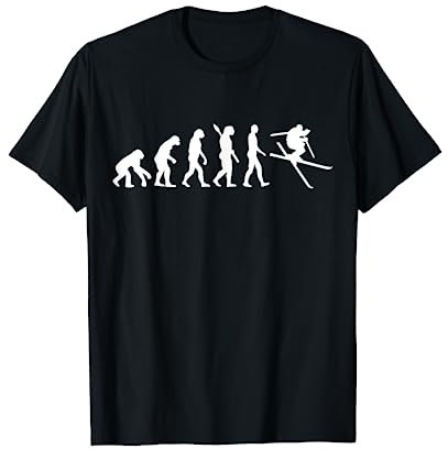 Skifahren Geschenke Evolution Ski T-Shirt für Damen, Sportlich mit V-Ausschnitt und Kurzarm, Schwarz, S