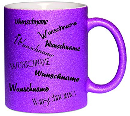 Glitzertasse (Purple) Wunschname - Kaffeetasse, bedruckte Tasse mit Sprüchen oder Bildern, Bürotasse,