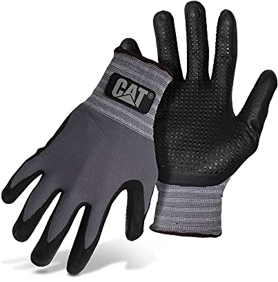 Cat CAT017419L Dipped and Dotted Nitrile Coated Palm Gloves – Large, Safety Wear Gloves with Extended Knit Wrist. Protective Gear