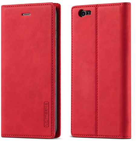 QLTYPRI Hülle für iPhone 6 Plus 6S Plus, Vintage Matte Handyhülle mit Kartenfach Geld Slot Ständer PU Ledertasche TPU Bumper Flip Schutzhülle Kompatibel mit iPhone 6 Plus 6S Plus - Rot
