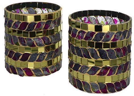 Wuona Objects Nona RAJA 3023-9x10cm - 2er Set - Mosaik Teelichtglas Teelichtgläser Kerzenglas Kerzengläser Mosaikglas orientalisch Vintage