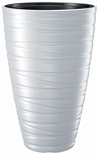 Macetero alto con deposito 43L Maze de plastico en color blanco 37,5 (largo) x 37,5 (ancho) x 57,9 (alto) cm