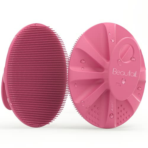 BEAUTAIL Brosse pour le corps en silicone, Pour la douche et le bain, Poils doux, Gommage doux, Pour Femme Homme Bébé Peau Sensible, Facile à tenir, Faire bien mousser, 1 pièces, Rose