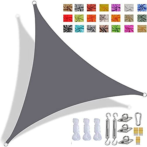 Tenda Parasole Vela Ombreggiante Triangolare, Tendalino Impermeabile Resistente Ai Raggi UV, Robusto Tessuto in Tessuto Oxford, con Kit di Fissaggio E Corda (5x5x7m,Verde)