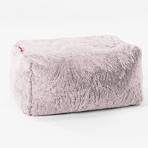 Lounge Pug Petit Pouf Repose Pied en Fausse Fourrure Lapin, Repose-Pieds Ottoman, Siège Supplémentaire pour Salon, Entrée, Bureau, Rose Pastel