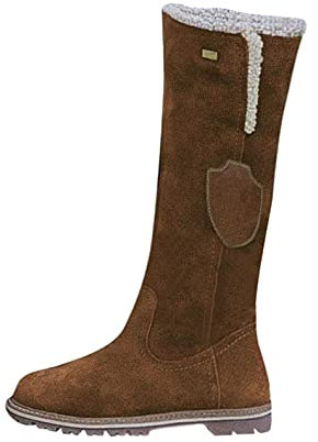 PAIDAXING - Stivali da donna in finta pelle scamosciata, foderati in pelliccia, tacco basso, con zip laterale a metà polpaccio, taglia 4,5 – 7, Marrone, 40 EU