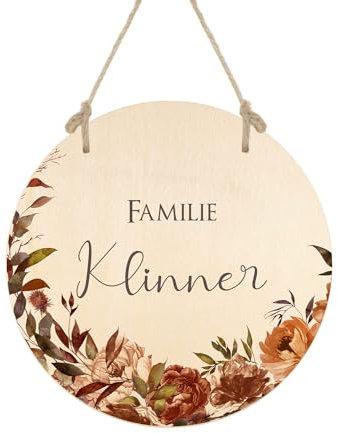 Manufaktur Liebevoll Türschild personalisiert Holz Personalisiertes Türschild Familie Namensschild personalisiert Namensschild Haustür Holz Rund Floral