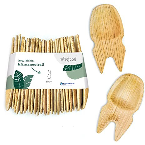Wisefood Palmblatt Einweg Spork - 50 Stück Göffel aus Palmblatt 6cm - Biologisch abbaubares Einwegbesteck - 2in1 Einweg Löffel und Gabel/Pikser aus Palmblatt