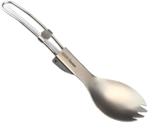 RISON-Titanium Folding Spork, 1PCS Camping Silver, Ultra Light GR1 Titanium Folding Handle Cutlery, 5.9'' for Hiking, Backpacking, Fishing, Outdoor Activities