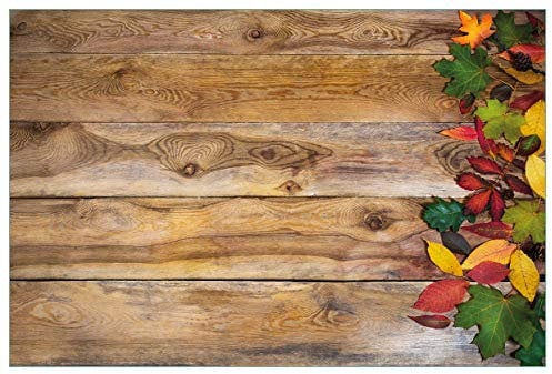 Wallario Küchenrückwand aus Glas 90 x 60 cm, Motiv: Herbstlaub auf Holzbrettern | Spritzschutz abwischbar & pflegeleicht