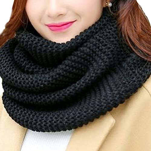 SUNTRADE Neck Warmer, Winter Warm Fleece Lined Chunky Knit Thermal Neck Warmer For Women (BLACK)