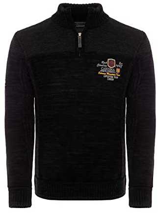 Carisma Strickpullover für Herren • Herren Troyer mit Stickerei • Angenehmer Regular Fit Pullover für Büro und Freizeit 7803 Black S