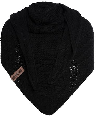 KNIT FACTORY - Dreiecksschal Sally - Damen Strickschal mit Wolle - Grob gestrickten Schal - Hochwertige Qualität - XXL Schal - 220x85 cm - Schwarz