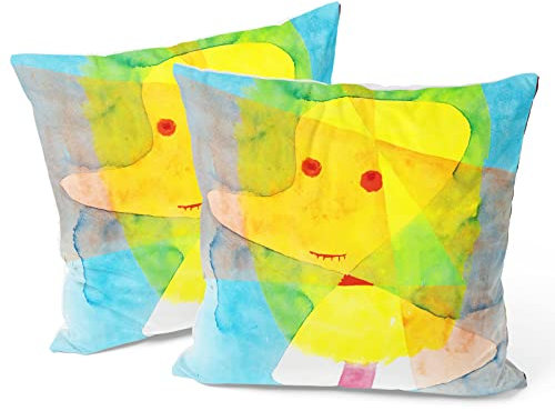 Berkin Arts Dekorative Abstrakt Kunst Art Quadrat Kissenhülle 2er Set Kissenbezug 45x45cm Zierkissenbezüge Sofakissen Dekokissen Zeichentrickfilm Für Büro (Paul Klee-Kleiner Gartengeist)