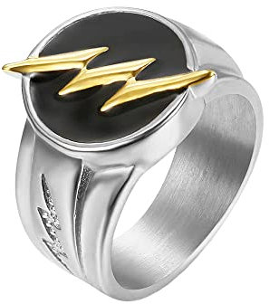 PAURO Herren Edelstahl Biker Thunder Bolzen Signet Party Ring Silber Schwarz & Gold Größe 65 (20.7)