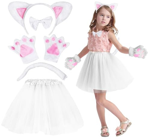 Costume Bambina Carnevale, Costume Gatto Bambino, Vestiti Carnevale Bambina, Costumi Animali da Maiale Orecchie, Gonna Tulle Bambina, Vestito da Elfo Rosa Pecora Bambini Accessori Gonna Festa Set (B)