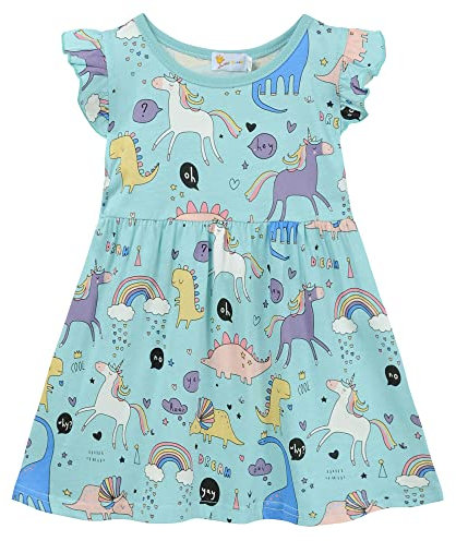 Toddler Girls Dresses Unicorn Dinosaur Ruffle Flutter Sleeve Summer Casual Sundress Kids Dress 4-5 Years