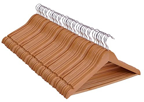 Spetebo Multipack Holz Kleiderbügel in Natur - 50 Stück - Holzbügel mit Hosenstange und 360° drehbar - 50er Pack Garderobenbügel Hosenbügel Holz Bügel mit Haken