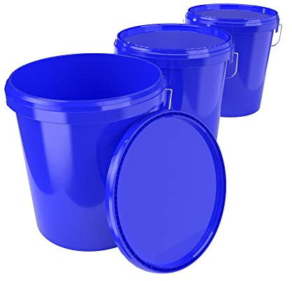 3X Eimer mit Deckel 16 Liter Blau - lebensmittelecht luftdicht und stabil, Leer Eimer mit Griff und Verschluss Deckel für Lebensmittel Chemie Wand Farbe Waschpulver Klebstoffe geeignet