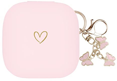 AIIEKZ Compatible with Powerbeats Pro, Soft Silicone Case with Gold Heart Pattern for Powerbeats Pro Case with Cute Butterfly Keychain for Girls Women (Pink)