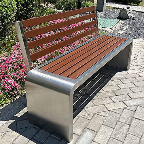 Gartenbank 2-3 Sitzer Terrasse Parkbank Outdoor Patio Bänke, Edelstahl Anticorrosive Holz Park Bänke, All-Weather Gartenbank für Garten, Veranda, Park und Lounge 150*40*42cm MitRückenlehneA