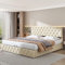 Cama Matrimonio tapizada de 180x200 cm, con somier y Espacio de almacenaje Debajo, Estructura de Metal, Elegante cabecero, Funda de Terciopelo, Color Beige.