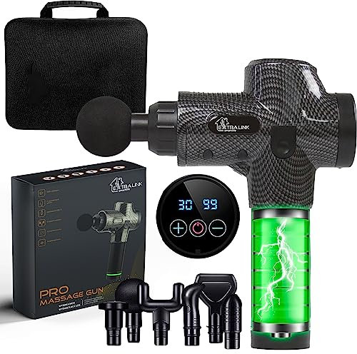 Extralink Massage Gun Pro Massagepistole, 6 austauschbare Spitzen, 30 verschiedene Geschwindigkeiten, Massagegerät, Nackenmassagegerät, Muskelmassagegerät, bis zu 3800 U/min, USB-C, Entspannung