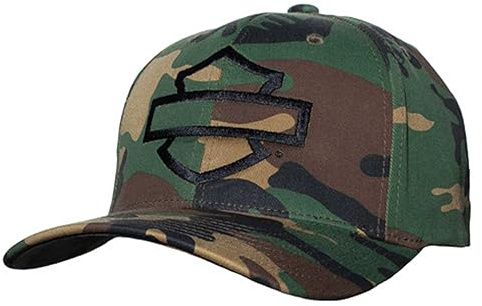 Harley-Davidson Herren Baseballkappe Find Me B&S Logo, Stretch, Camouflage-Muster, Grün , L/XL